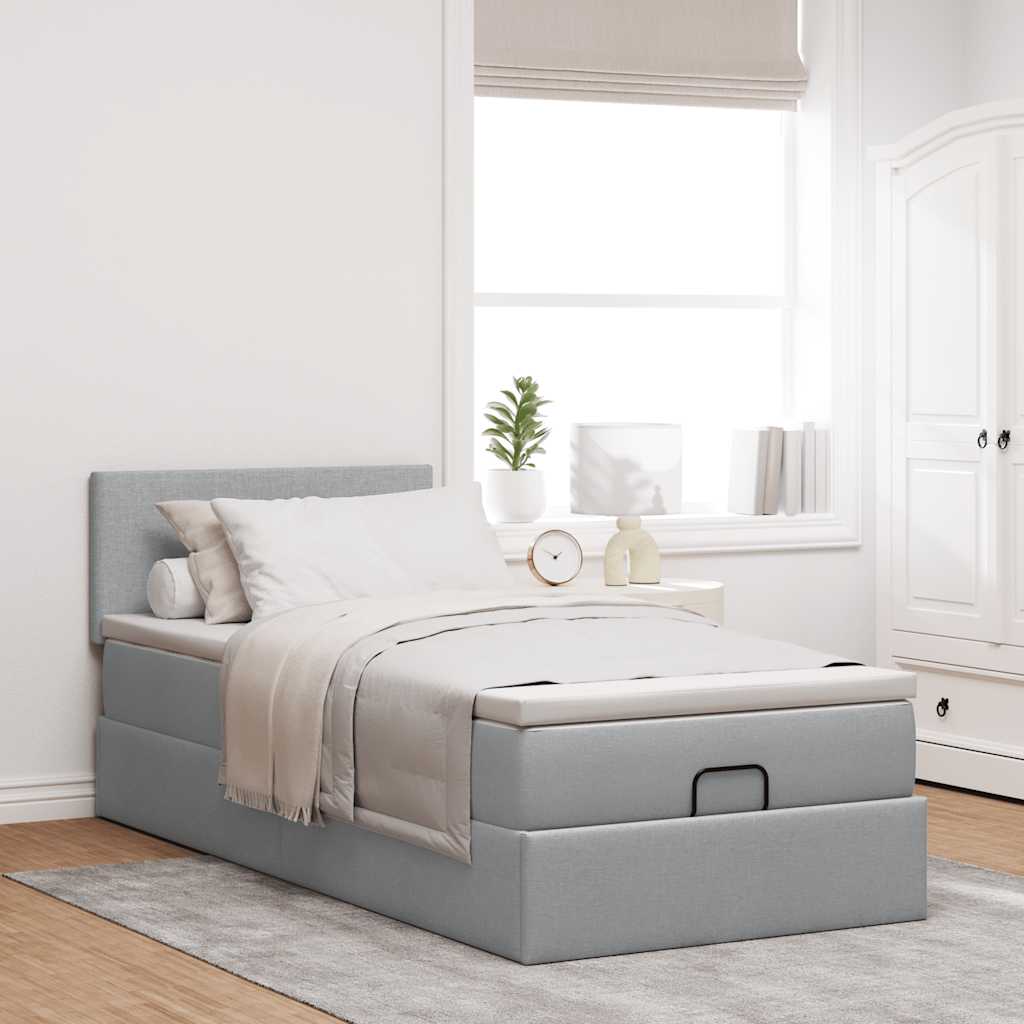 Estrutura cama otomana colchão 80x200 cm tecido cinzento claro