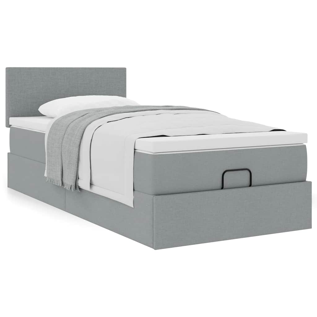 Estrutura cama otomana colchão 80x200 cm tecido cinzento claro