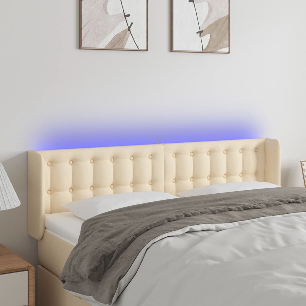 Cabeceira de cama c/ luzes LED tecido 147x16x78/88 cm cor creme