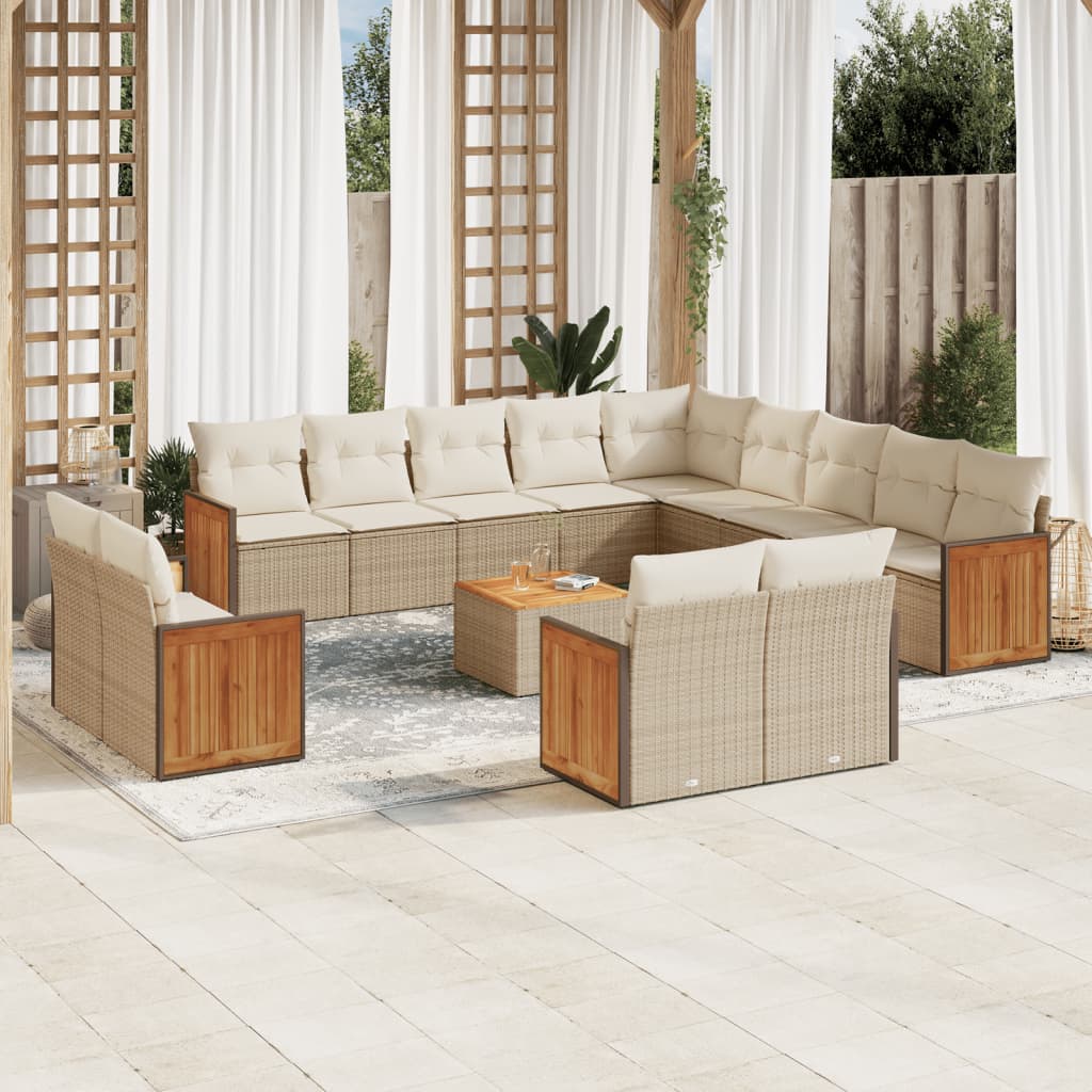 14 Pcs conjunto de sofás p/ jardim com almofadões vime PE bege