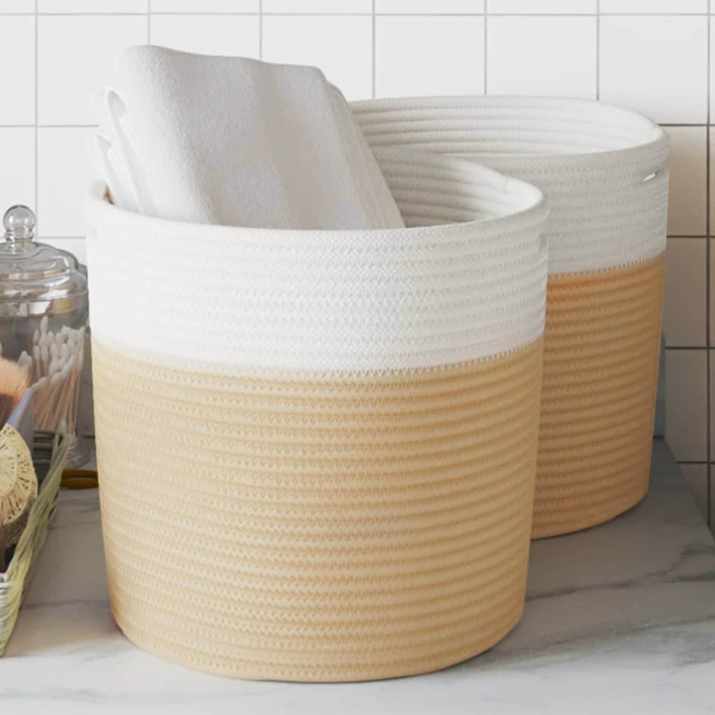 Cestos de arrumação 2 pcs ø28x28 cm algodão bege e branco