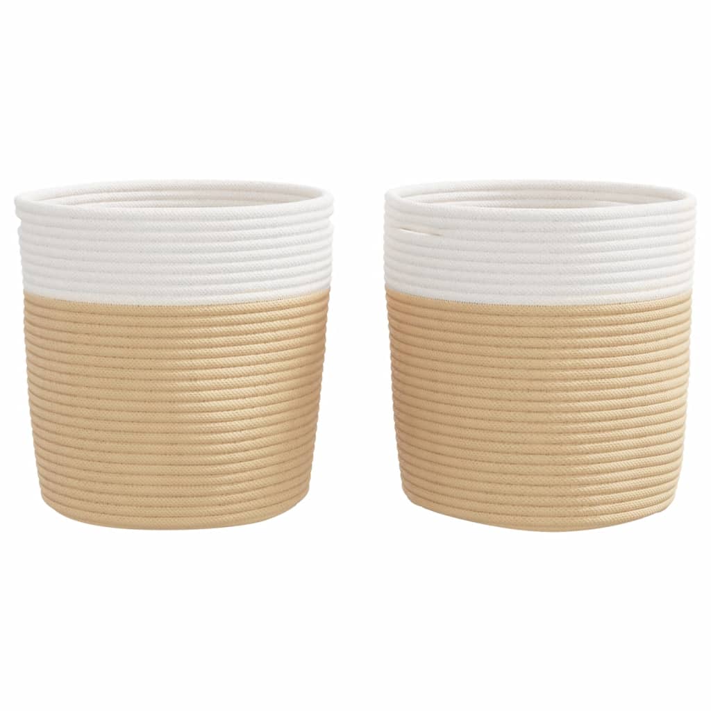 Cestos de arrumação 2 pcs ø28x28 cm algodão bege e branco