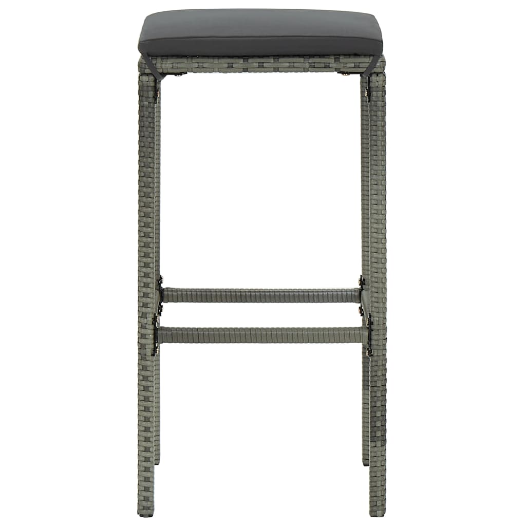 Bancos de bar com almofadões 2 pcs vime PE cinzento