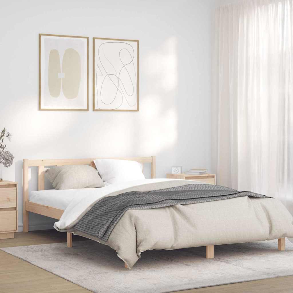 Estrutura da cama natural 152 x 203 cm madeira de pinho sólido