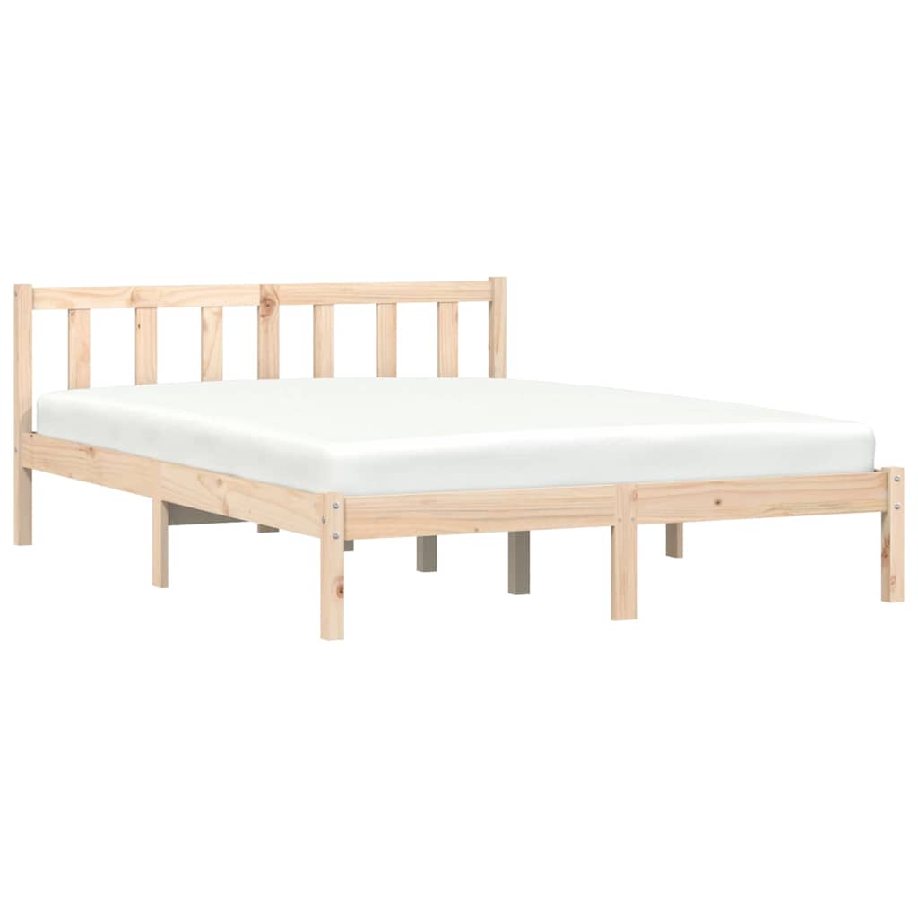 Estrutura da cama natural 152 x 203 cm madeira de pinho sólido