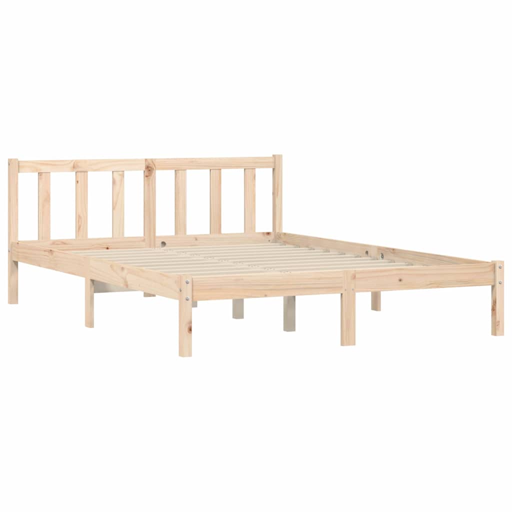 Estrutura da cama natural 152 x 203 cm madeira de pinho sólido