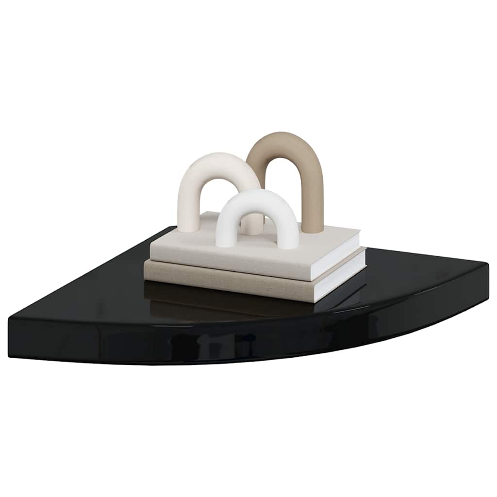 Prateleiras canto suspensas 4 pcs 35x35x3,8cm MDF preto brilh.