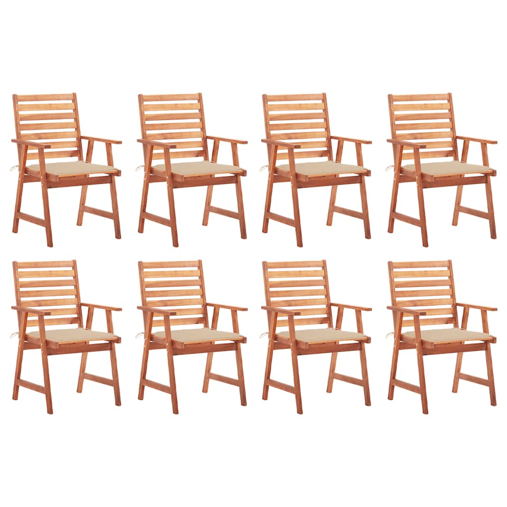 Cadeiras de jantar p/ jardim 8 pcs c/ almofadões acácia maciça