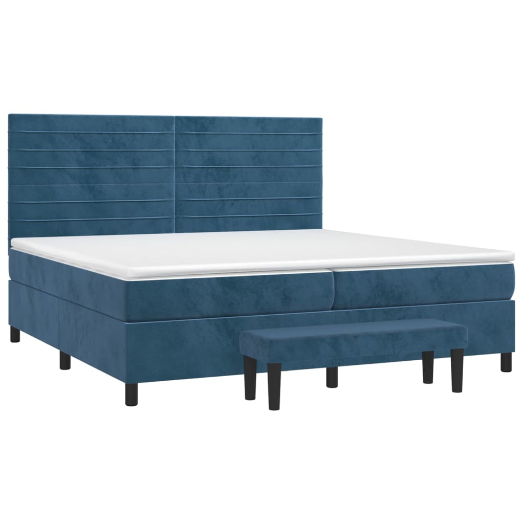 Cama com molas/colchão 200x200 cm veludo azul-escuro