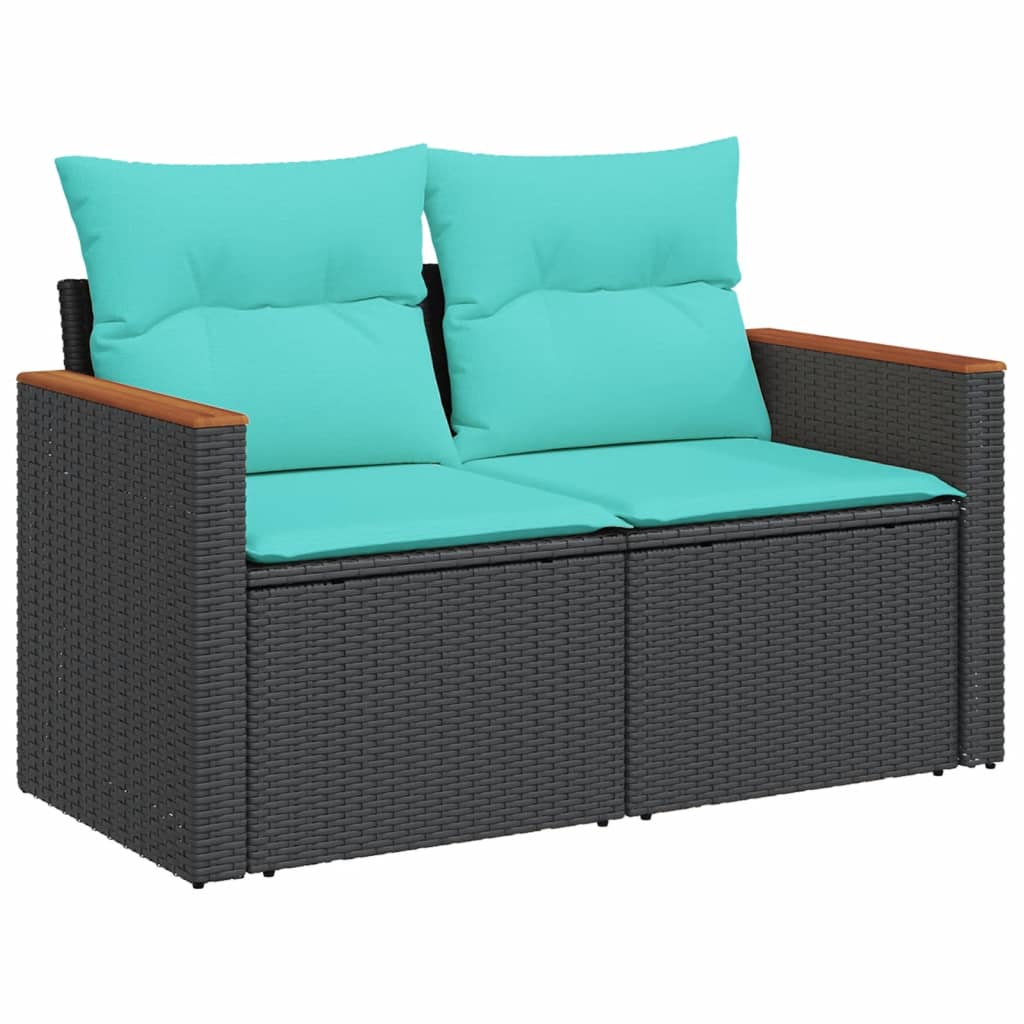 Conjunto de sofá de jardim com 7 peças e almofadas em rattan sintético preto