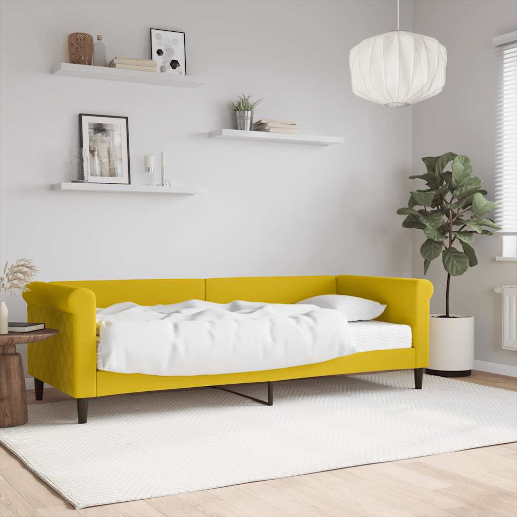 Sofá-cama com colchão 80x200 cm veludo amarelo