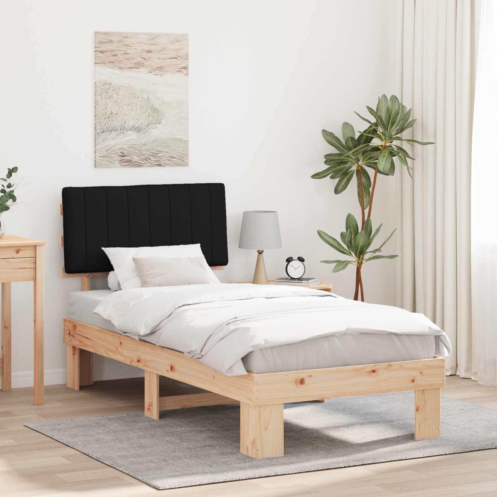 Estrutura de cama com cabeceira estofada preto 90 x 200 cm