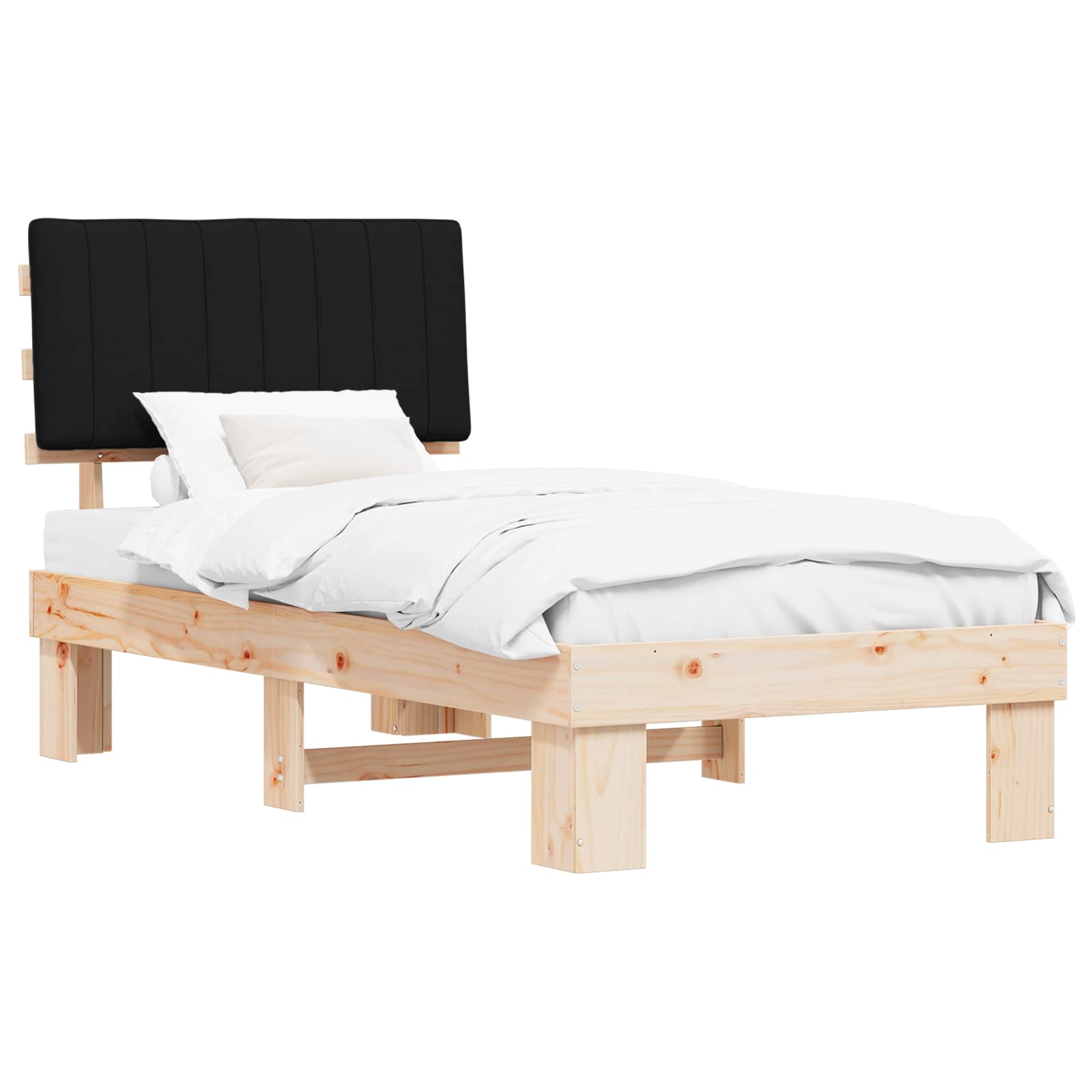 Estrutura de cama com cabeceira estofada preto 90 x 200 cm