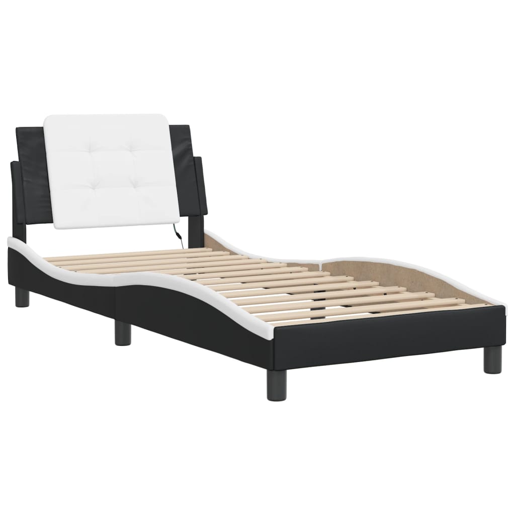 Estrutura de cama com LED sem colchão zadar 90x190 cm preto/branco
