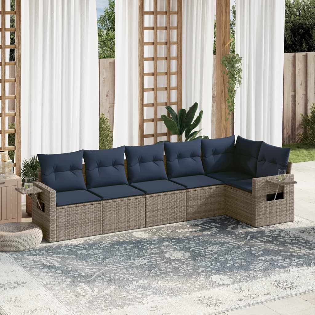 Conjunto de sofá de jardim com 7 peças e almofadas em rattan sintético cinza