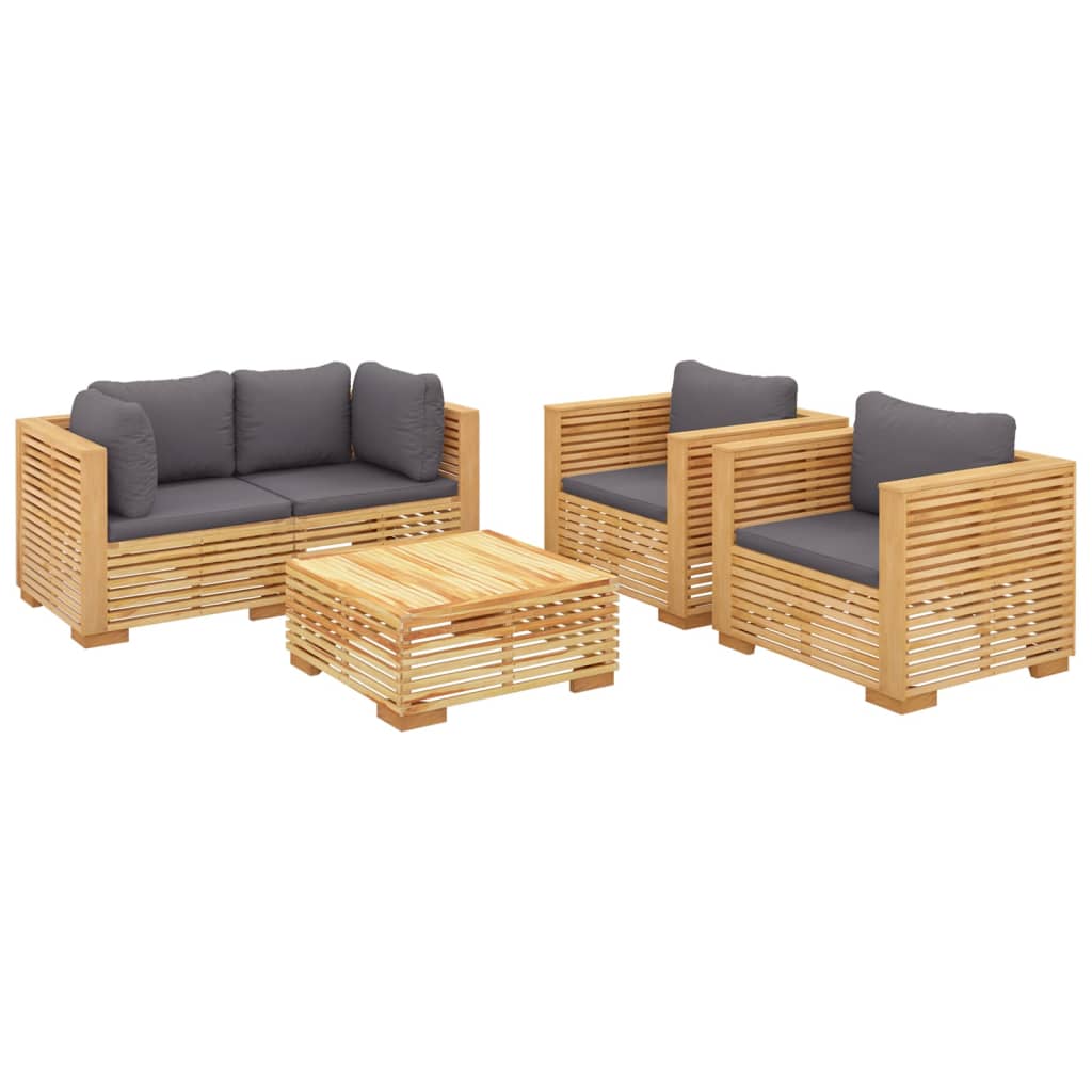 5 Pcs conjunto lounge jardim c/ almofadões madeira teca maciça
