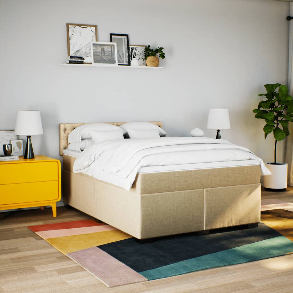 Cama com molas/colchão 140x190 cm tecido cor creme