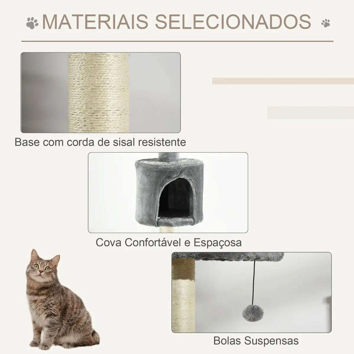 Árvore arranhador para gatos para fixar ao teto altura ajustável 229-235cm 260-266cm com plataformas caverna postes de sisal bolas penduradas 40x40x217 cm cinza claro