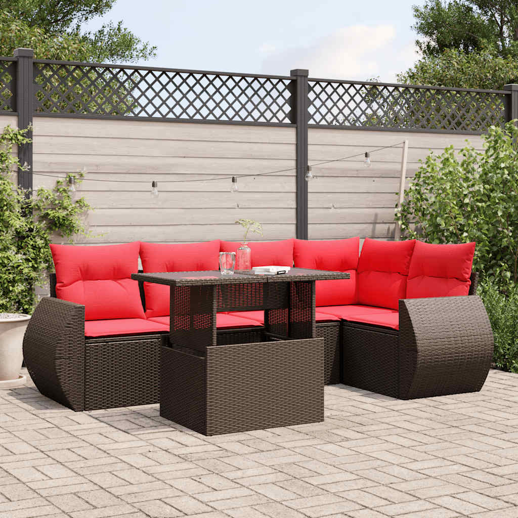 Conjunto de sofá de jardim com 6 peças e almofadas em rattan sintético marrom