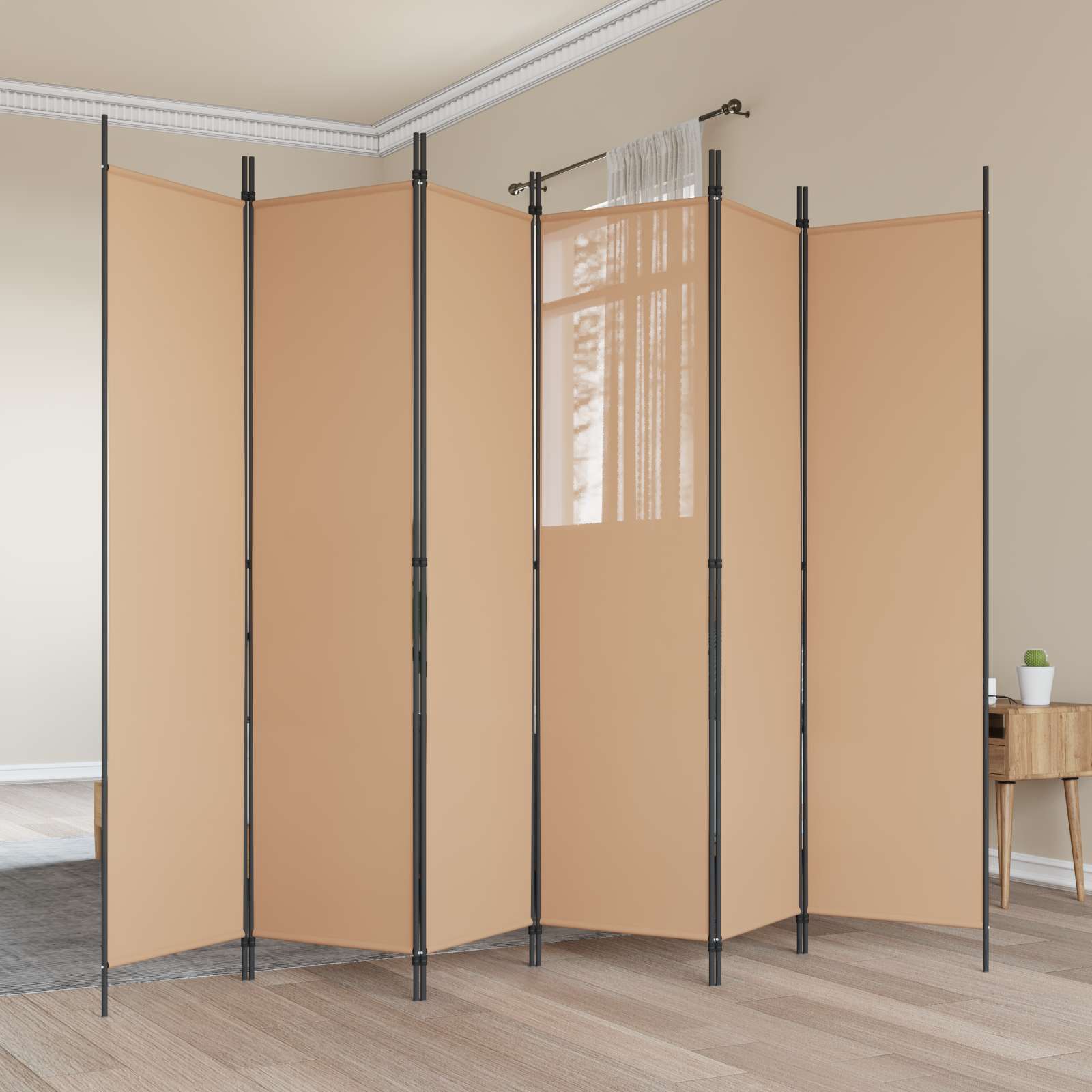 Divisória de quarto de 6 painéis bege 300 x 200 cm tecido