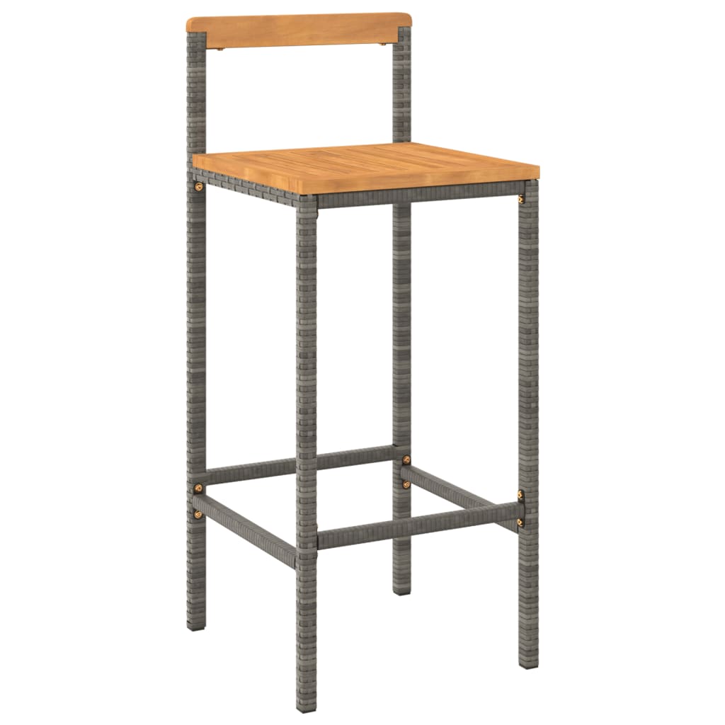 3 Pcs conjunto de bar p/ jardim vime PE/acácia maciça cinzento