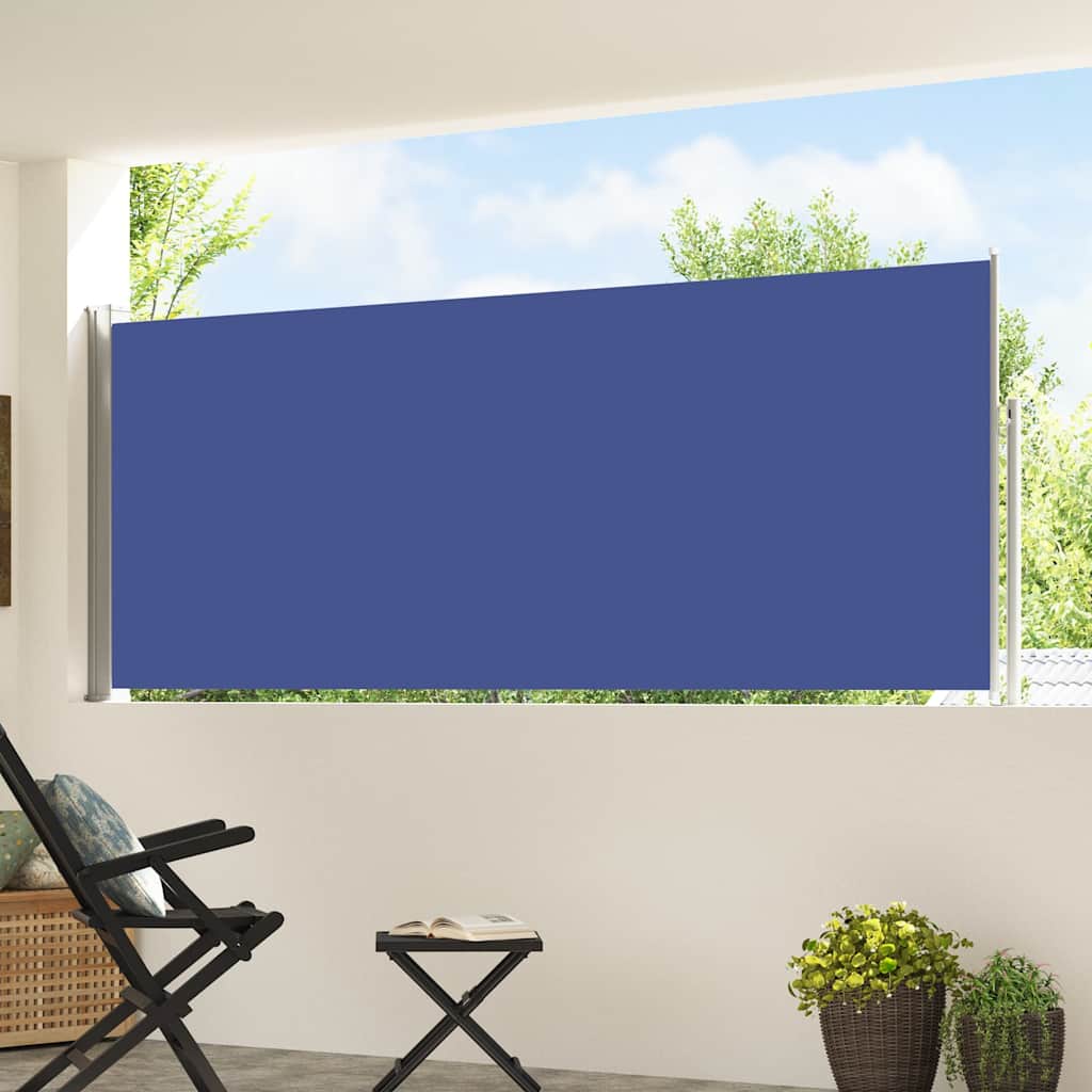 Toldo lateral retrátil para pátio 120x500 cm azul