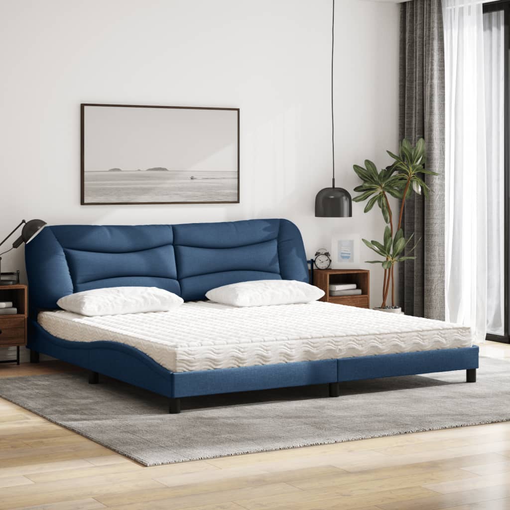 Cama com colchão hvar 200x200 cm tecido azul
