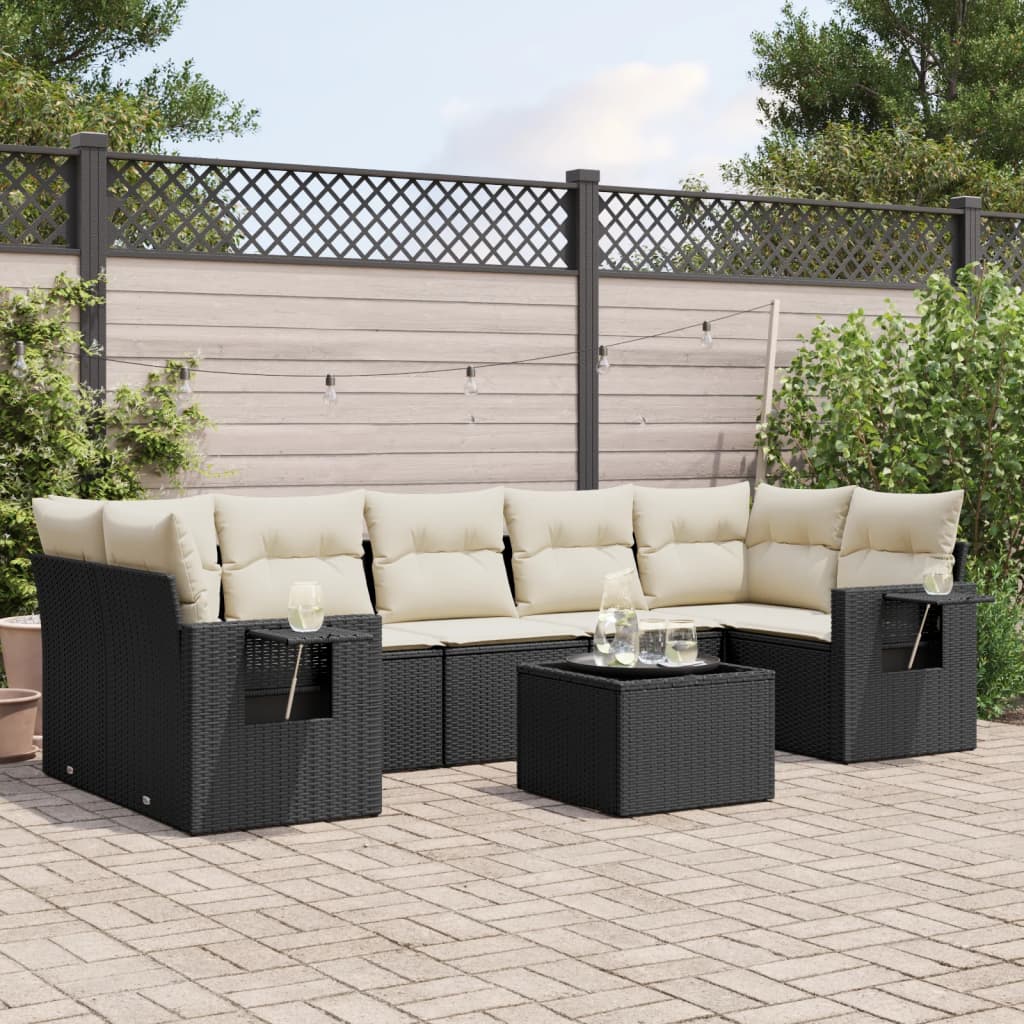 8 Pcs conjunto sofás de jardim com almofadões vime PE preto
