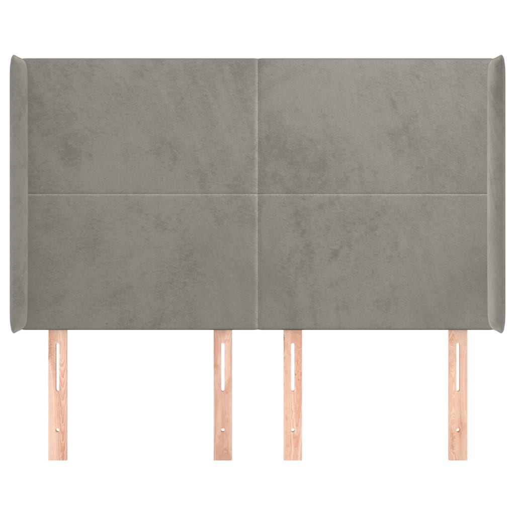 Cabeceira cama c/ abas veludo 147x16x118/128 cm cinzento-claro
