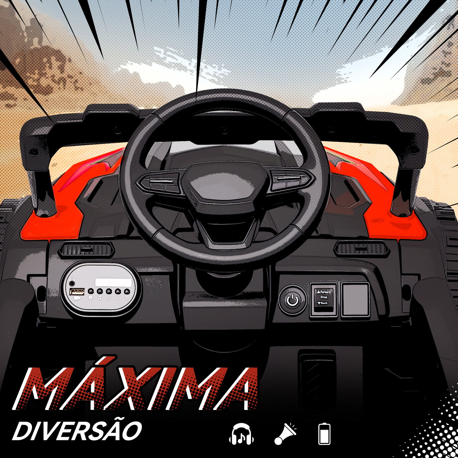 Carro elétrico para crianças 12v com 2 motores suspensão traseira faróis e música 88x57,5x55,5 cm vermelho