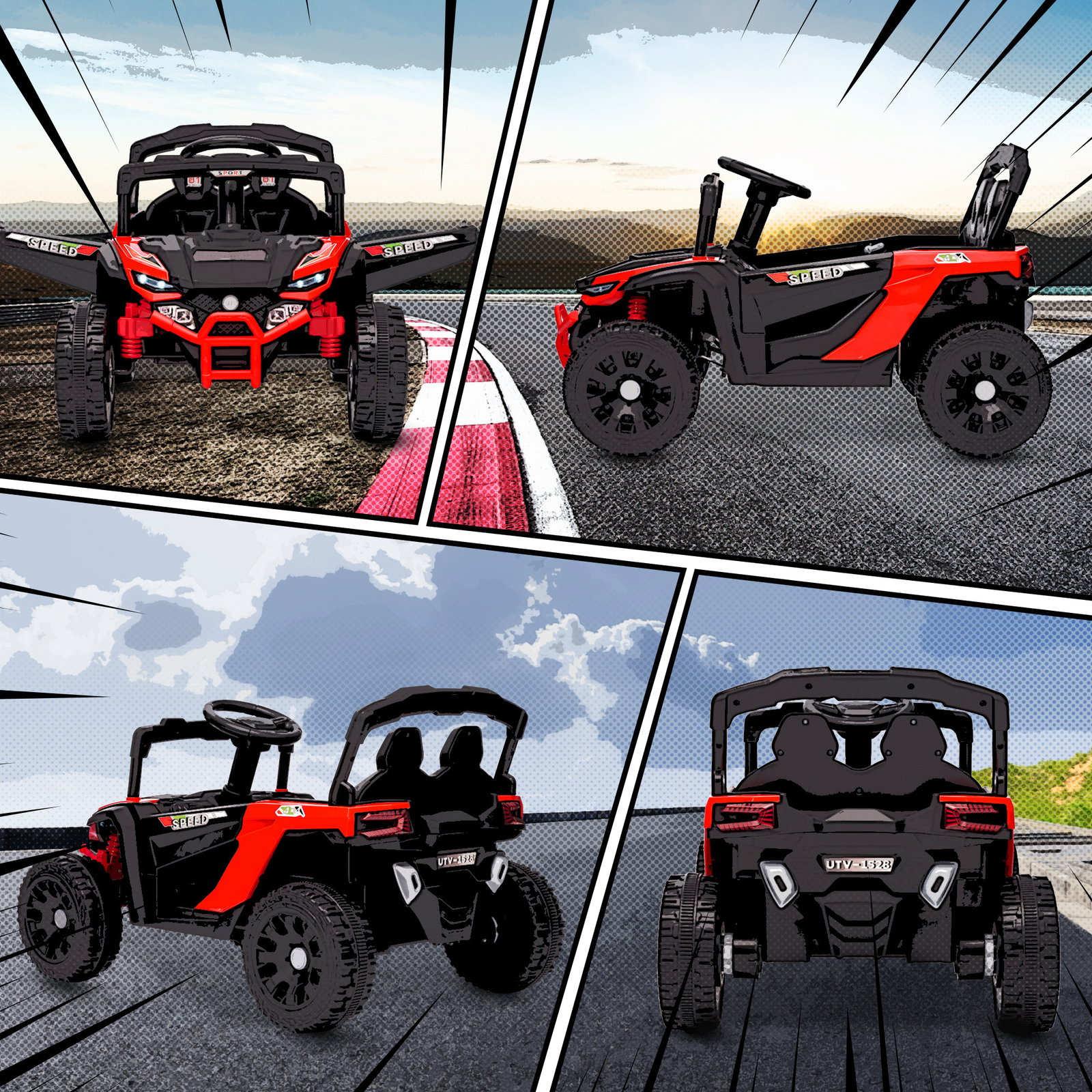 Carro elétrico para crianças 12v com 2 motores suspensão traseira faróis e música 88x57,5x55,5 cm vermelho