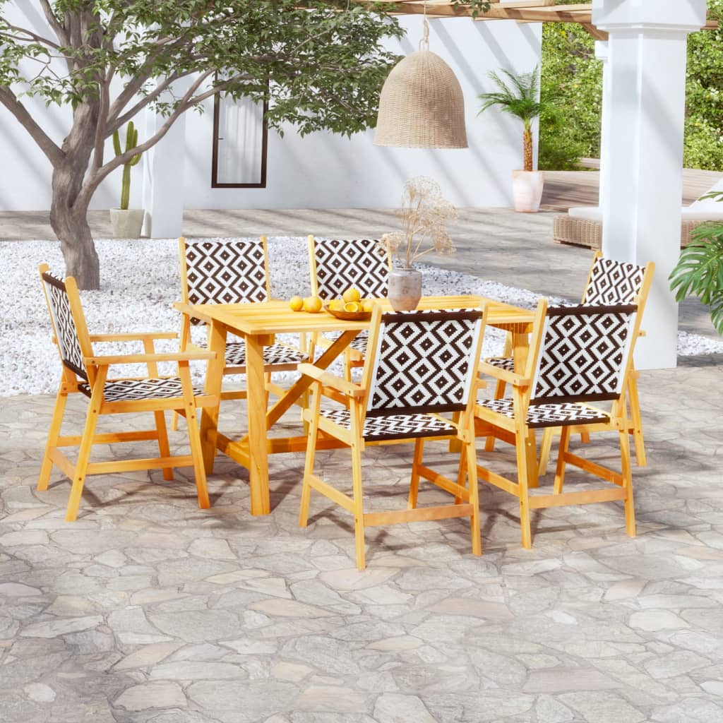 7 Pcs conjunto de jantar para jardim madeira de acácia maciça