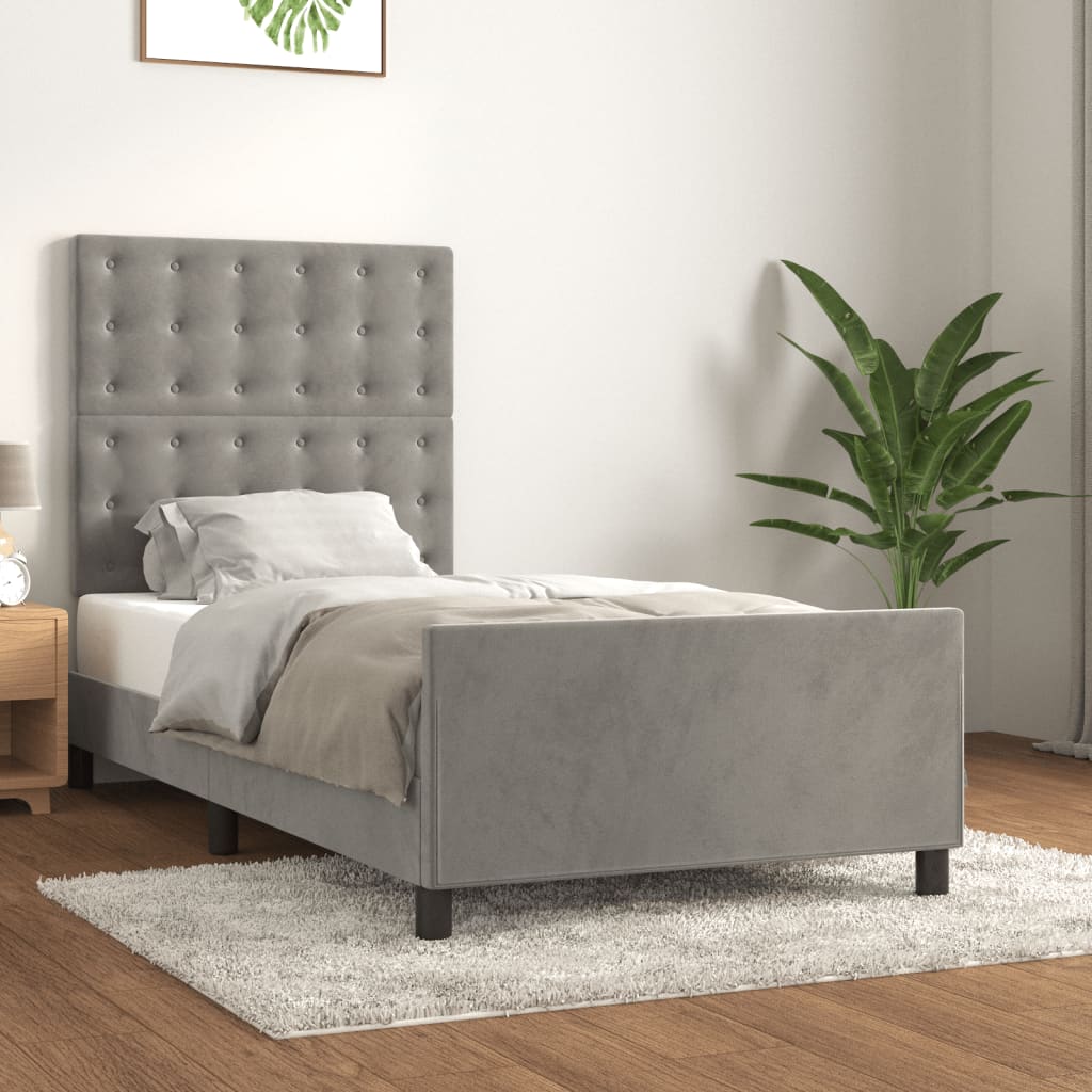 Estrutura de cama sem colchão 100x200 cm veludo cinzento-claro
