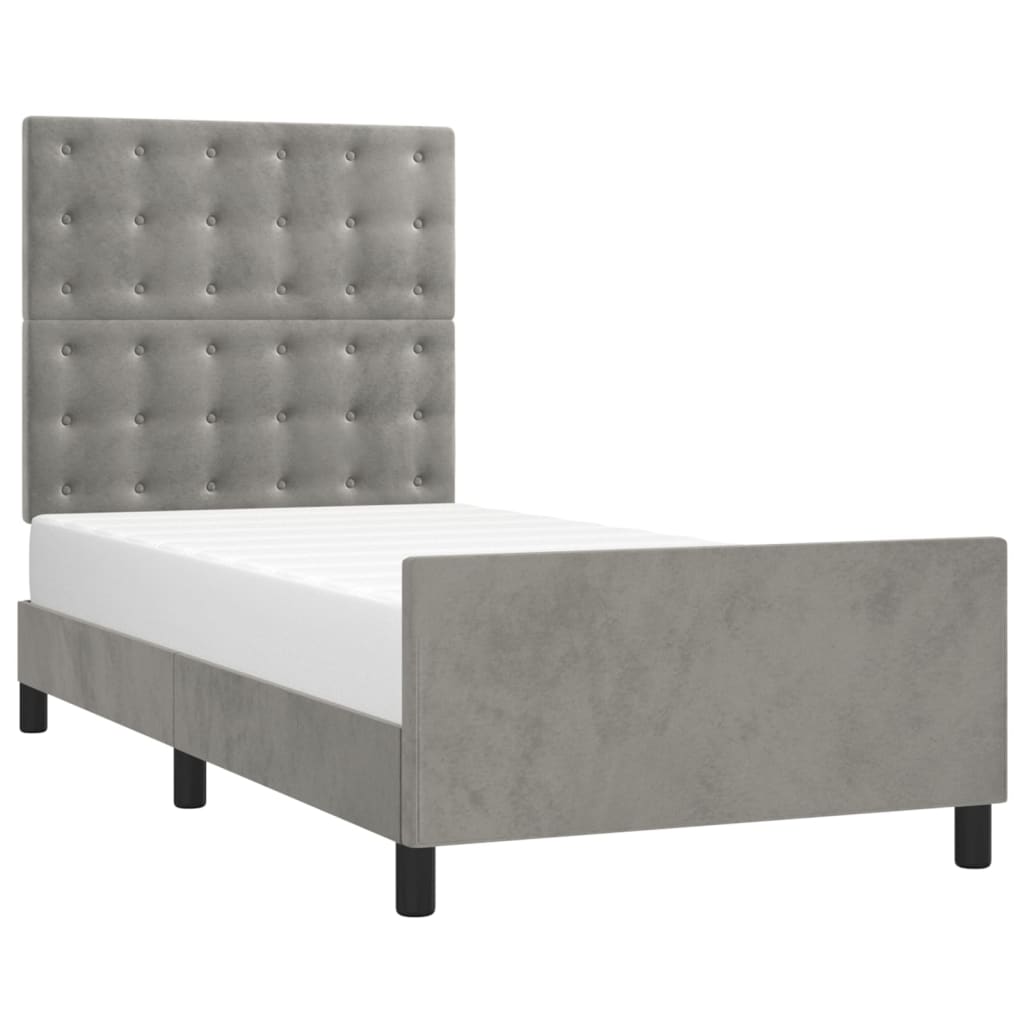 Estrutura de cama sem colchão 100x200 cm veludo cinzento-claro