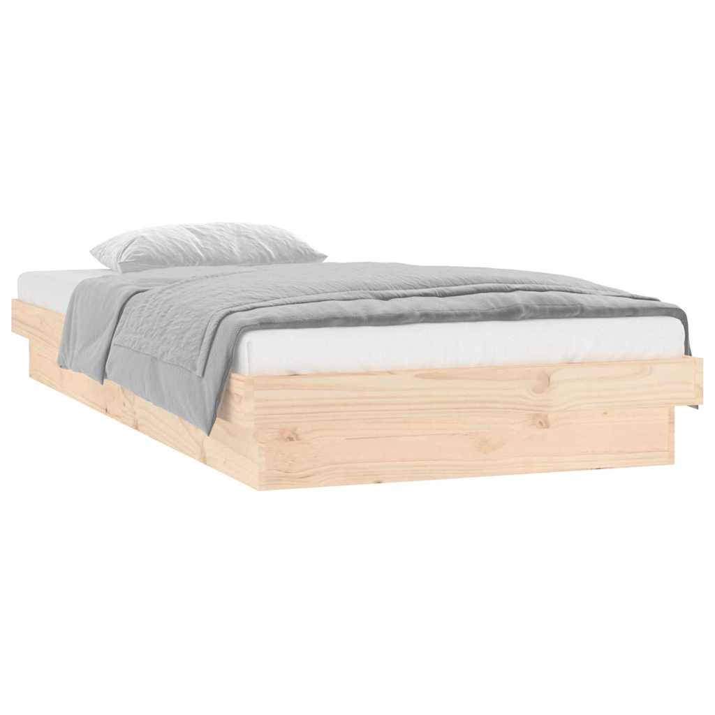 Estrutura de cama de solteiro c/ LED 90x190 cm madeira maciça
