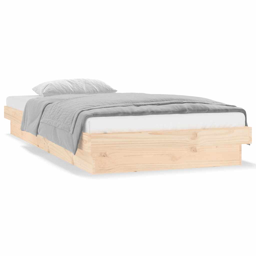 Estrutura de cama de solteiro c/ LED 90x190 cm madeira maciça