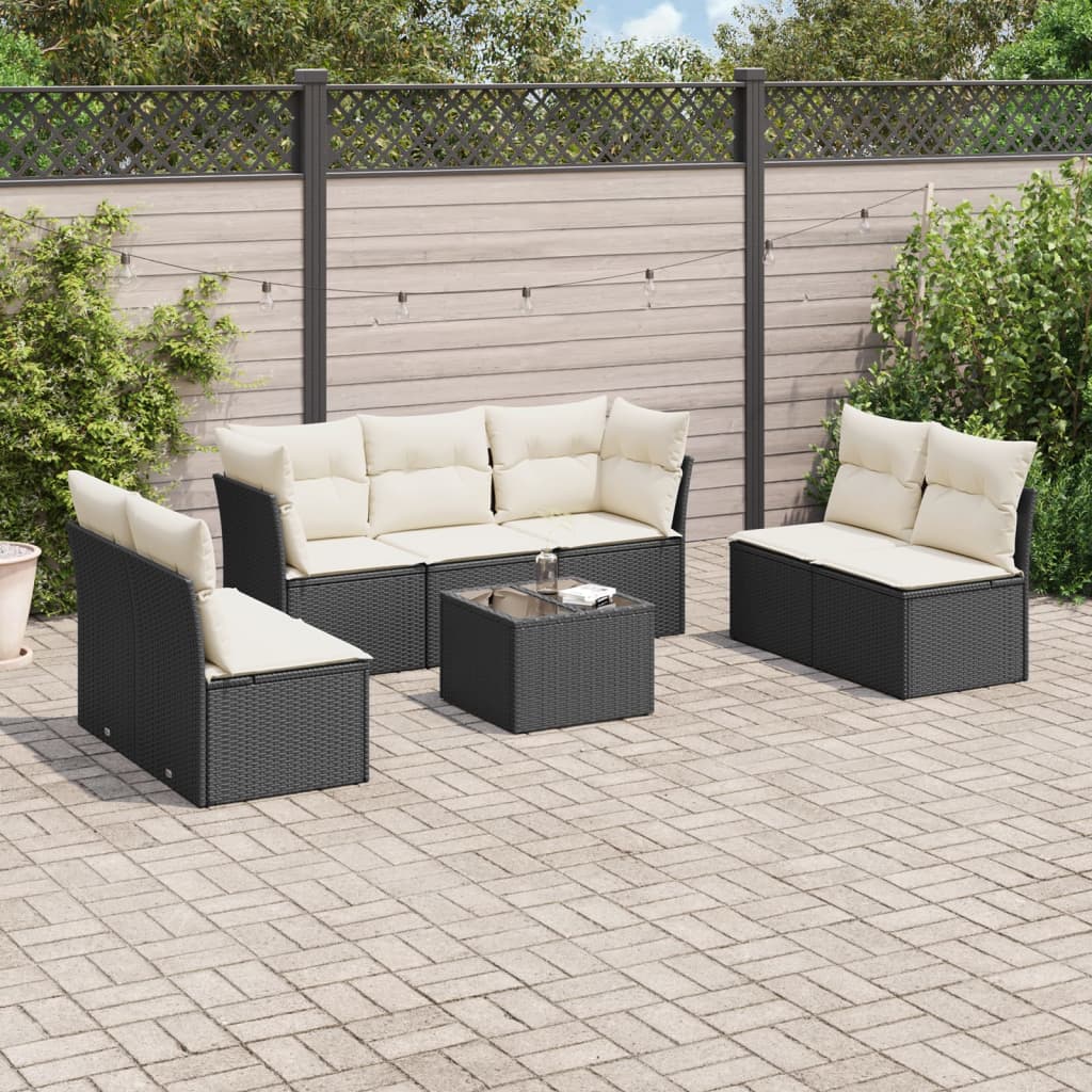 8 Pcs conjunto sofás de jardim com almofadões vime PE preto