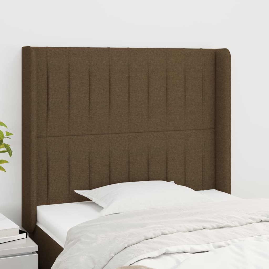 Cabeceira cama c/ abas tecido 83x16x118/128 cm castanho-escuro