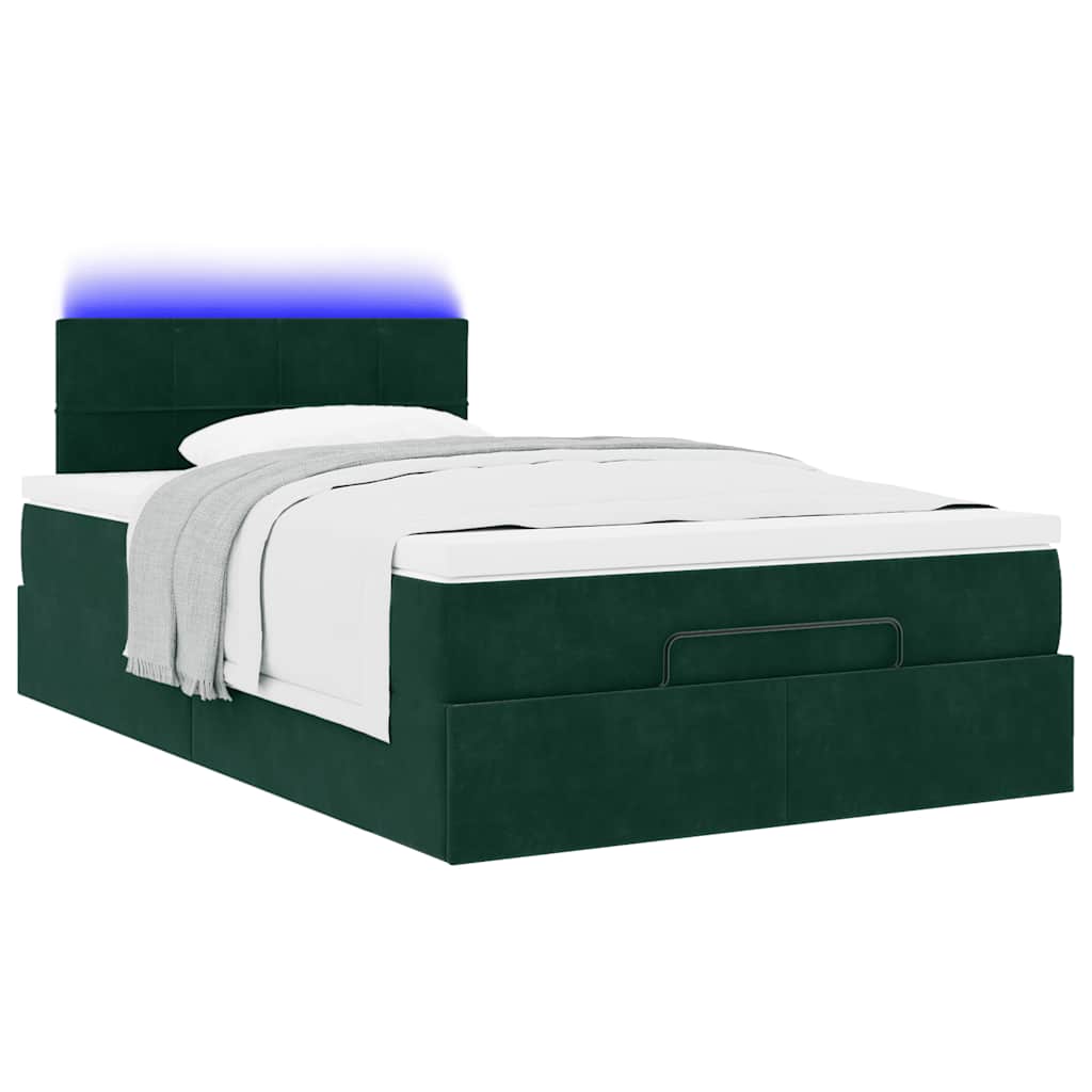 Estrutura de cama otomana com colchão verde escuro veludo