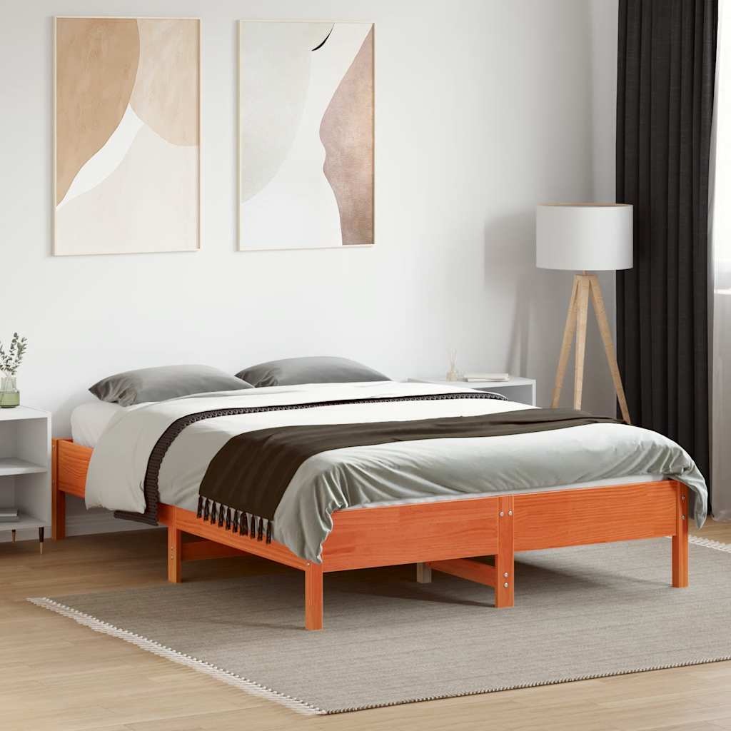 Cama sem colchão 120x190 cm madeira pinho maciça castanho-mel