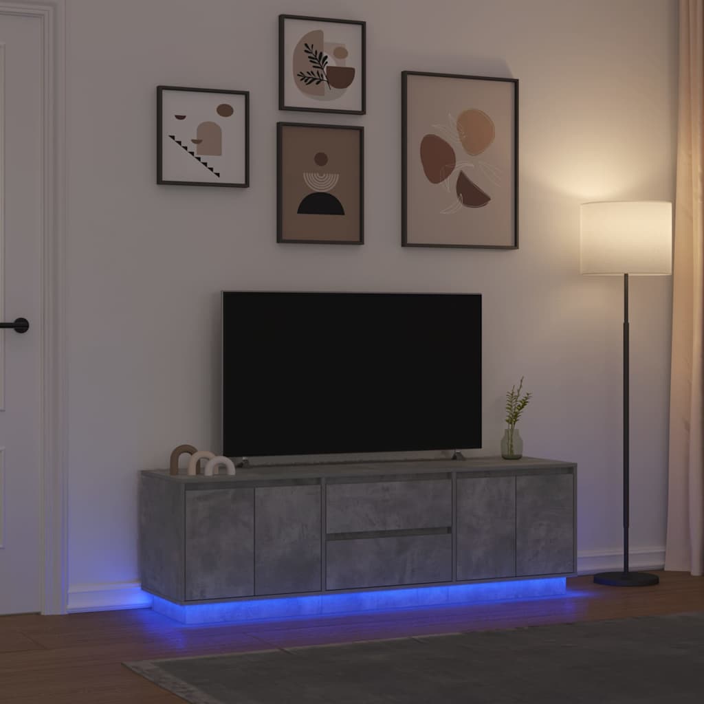 Móvel de TV com luzes LED 160,5x41x50 cm cinzento cimento