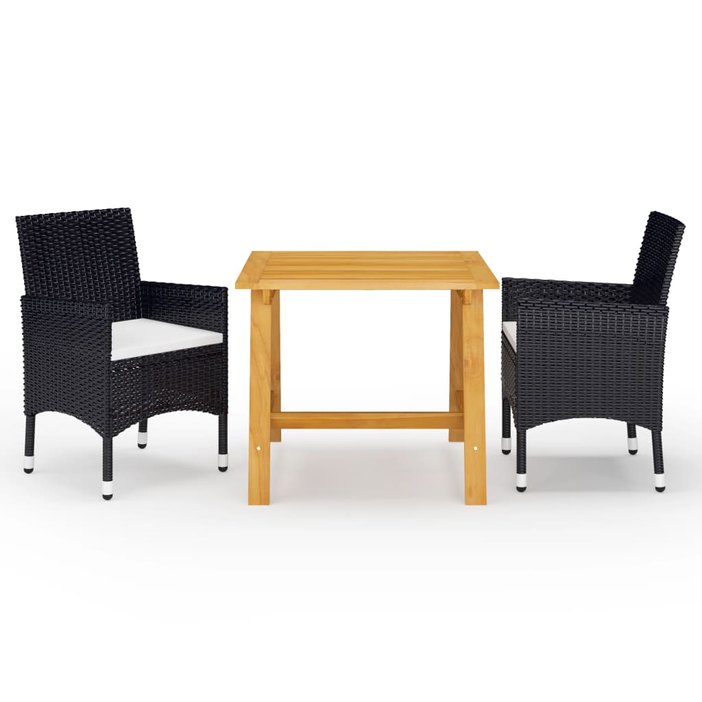 3 Pcs conjunto de jantar para jardim preto
