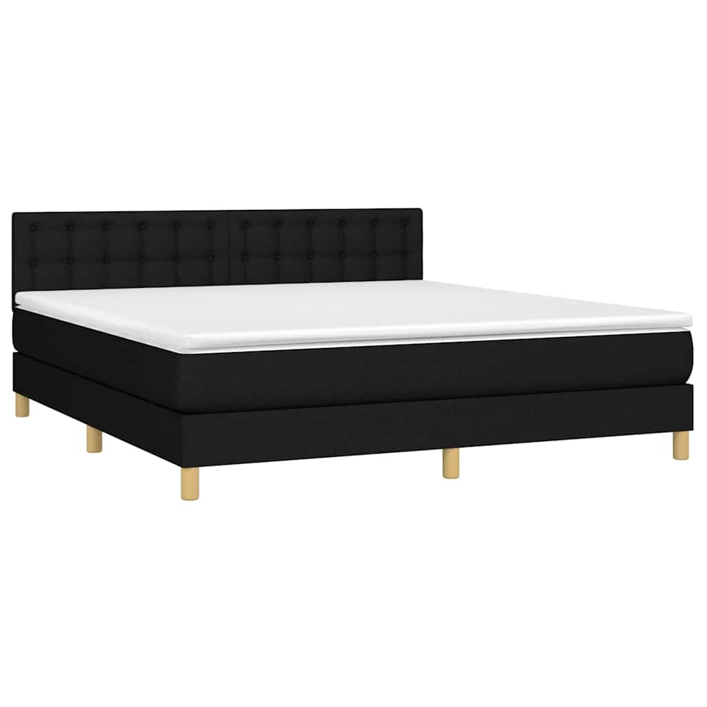 Cama box spring c/ colchão e LED 180x200 cm tecido preto