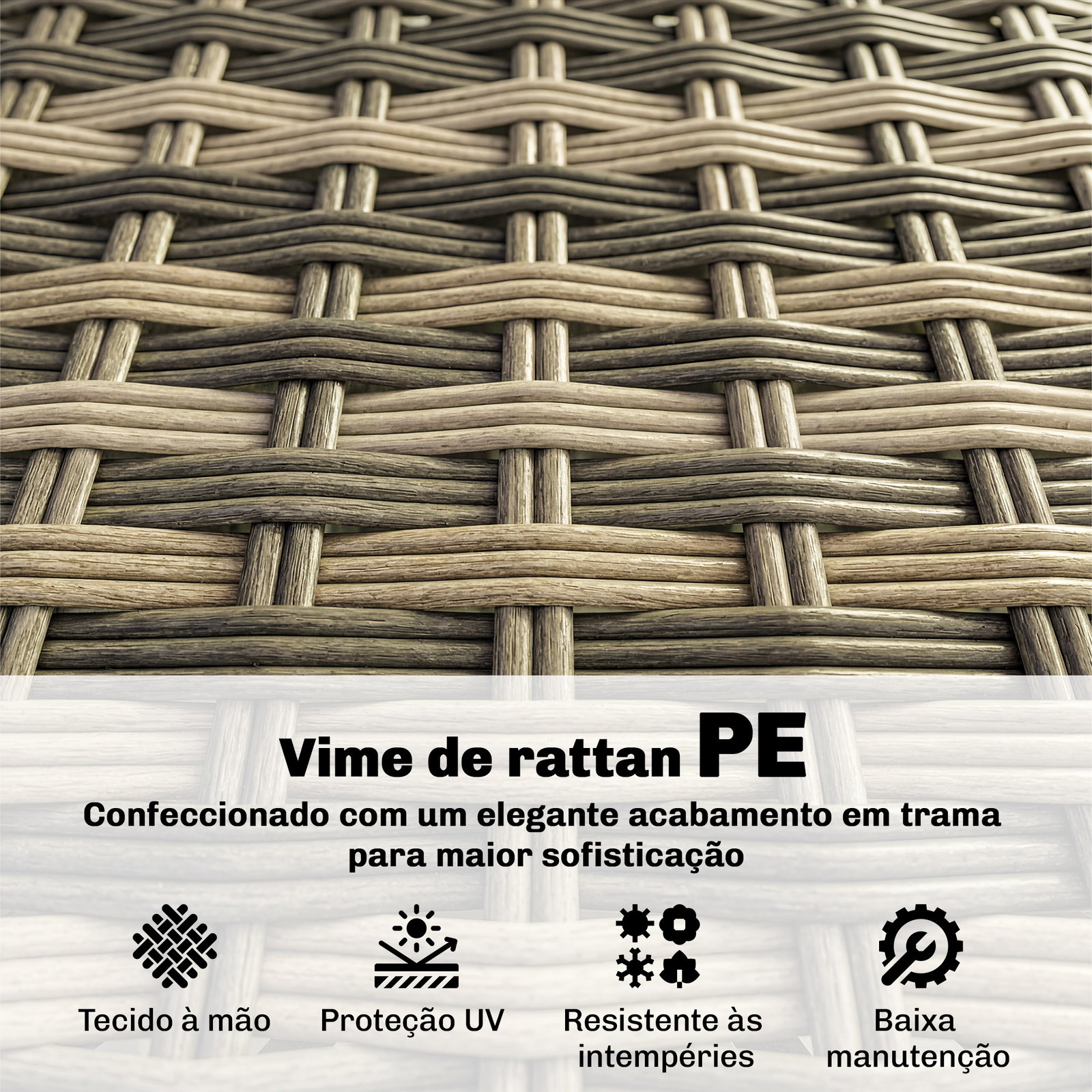 Conjunto de jardim em vime de 5 peças inclui almofadas 2 poltronas de canto poltrona sem braços apoia-pés e mesa de centro cinza escuro