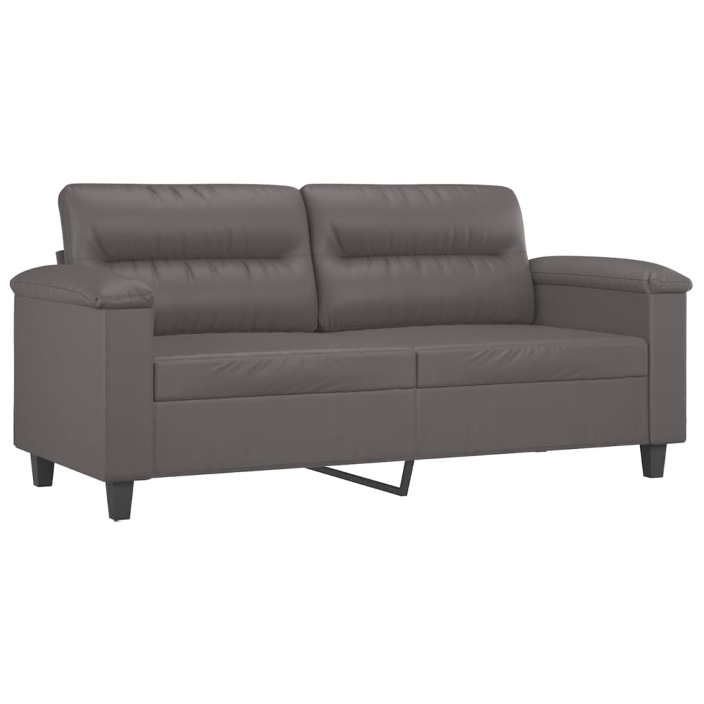 2 Pcs conjunto de sofás c/ almofadões couro artificial cinzento