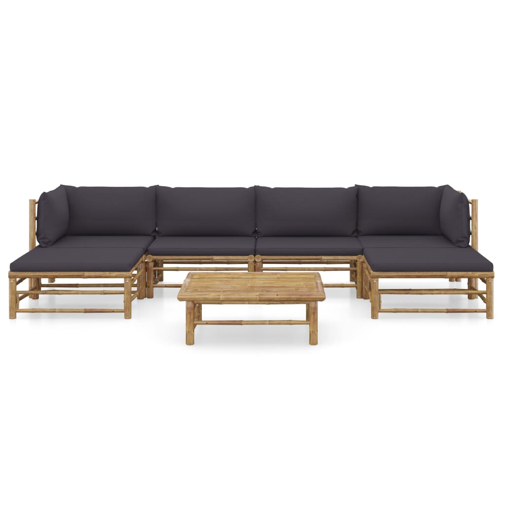 7 Pcs conj. lounge jardim em bambu c/ almofadões cinza-escuro
