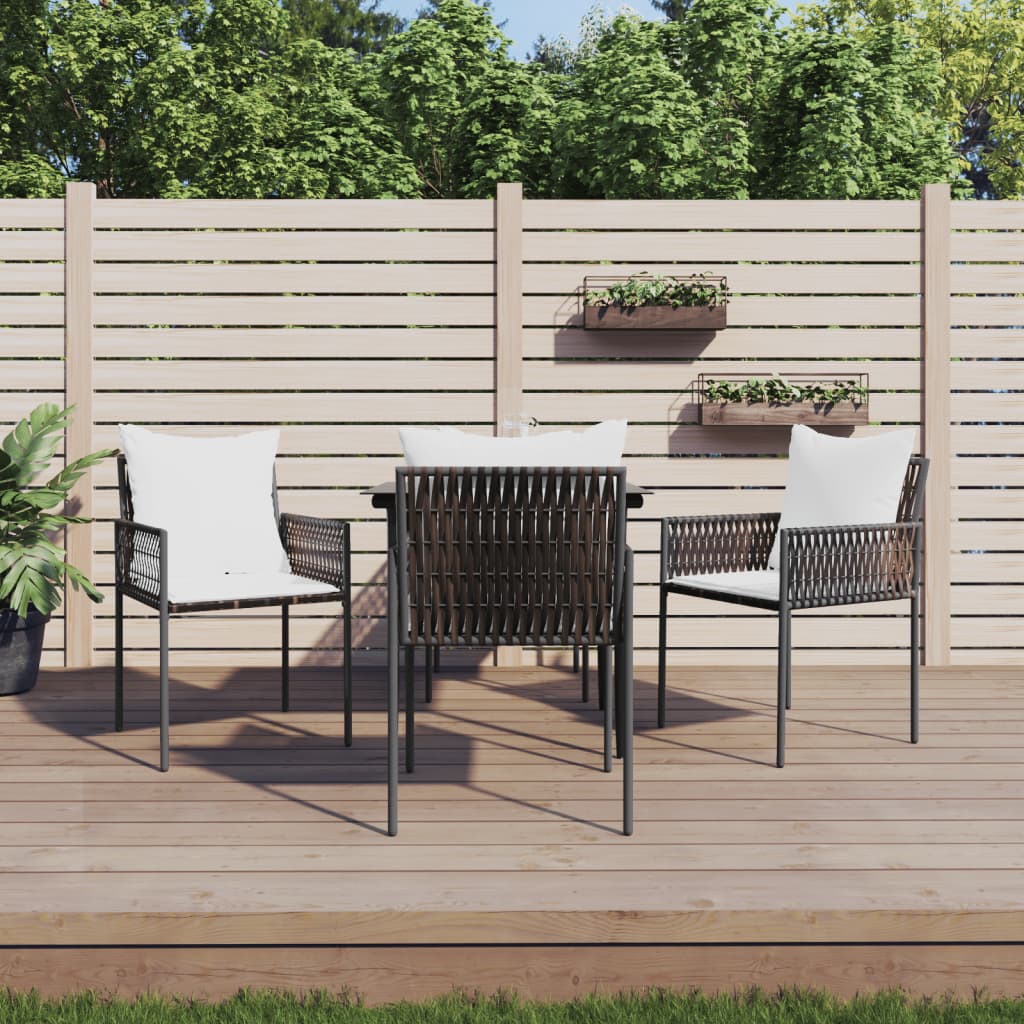 5 Pcs conjunto de jantar p/ jardim c/ almofadões vime PE e aço