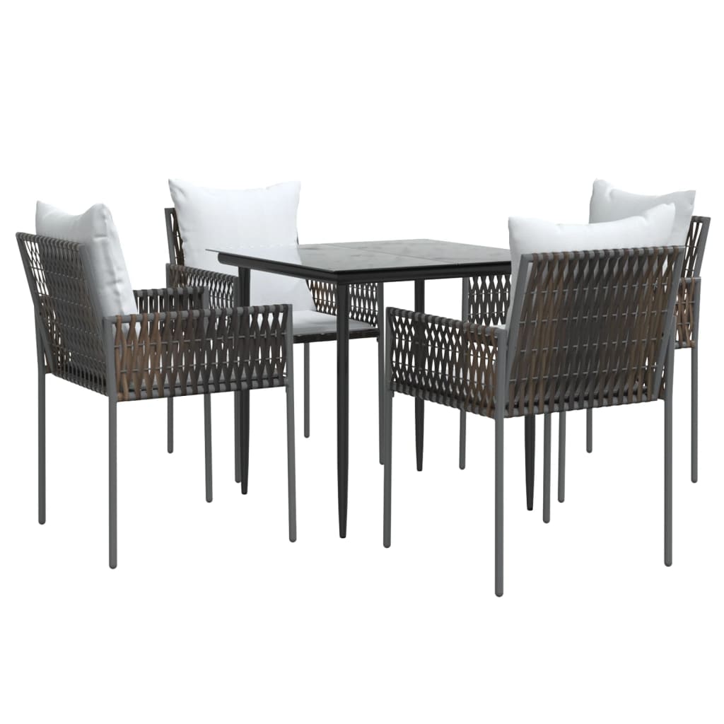 5 Pcs conjunto de jantar p/ jardim c/ almofadões vime PE e aço