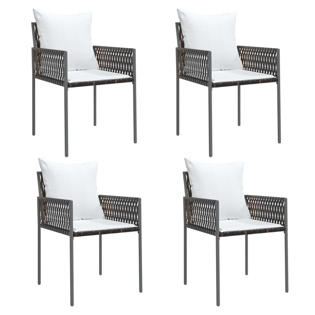 5 Pcs conjunto de jantar p/ jardim c/ almofadões vime PE e aço