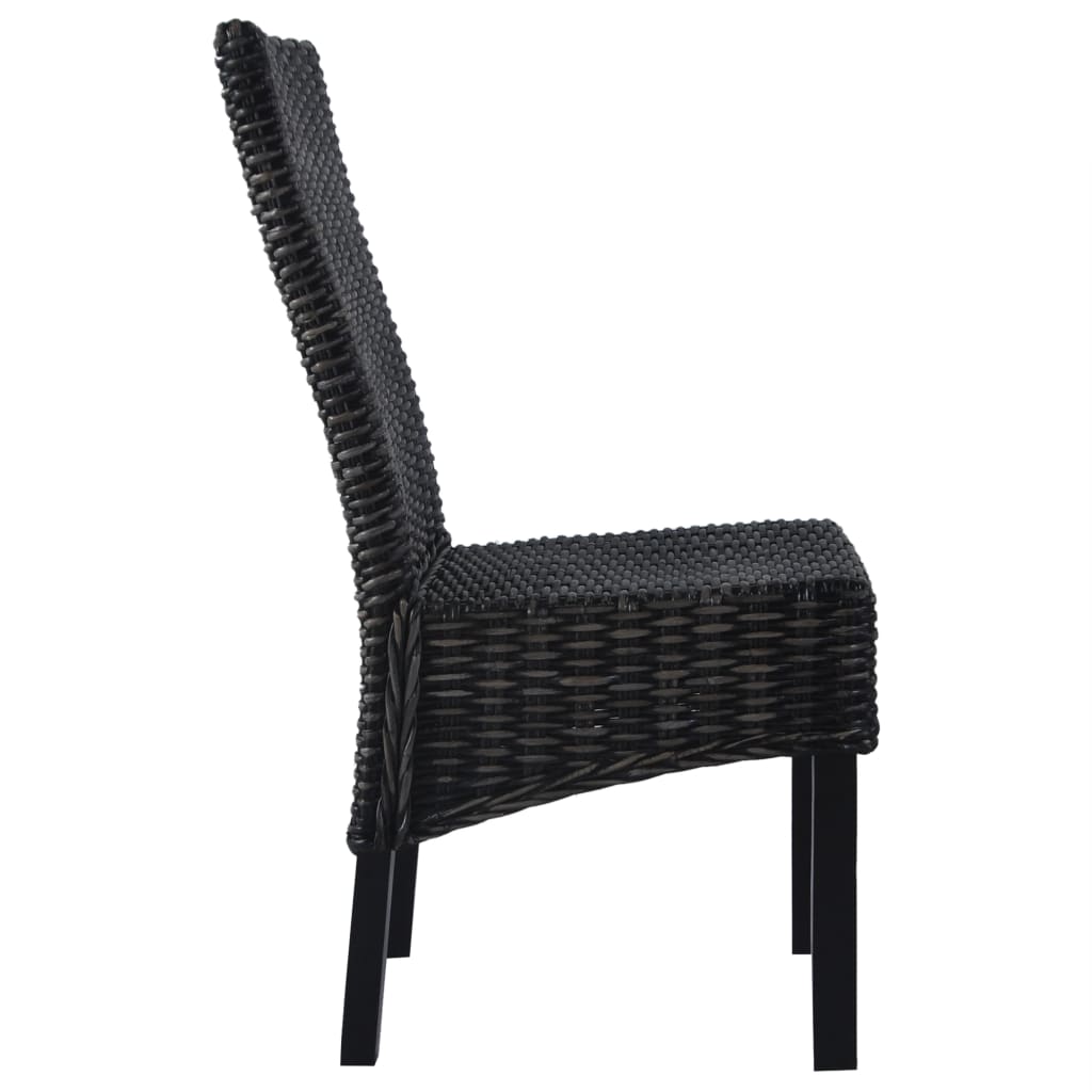 Cadeiras de jantar 2 pcs vime kubu preto + madeira mogno